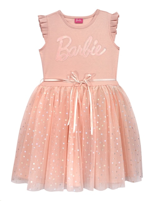 Vestido Barbie manga con pliegues para niña