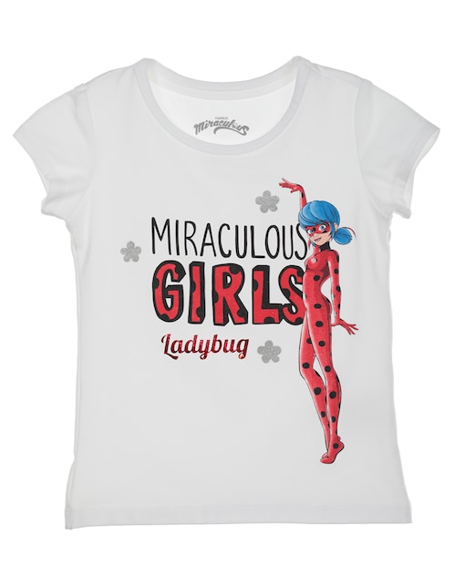 Playera Miraculous Lady Bug manga corta para niña