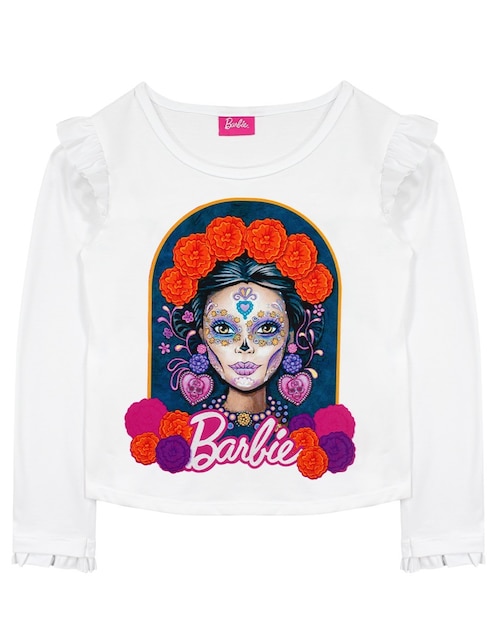 Playera Barbie Catrinas manga larga para niña