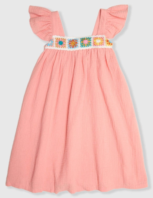 Vestido estampado para niña preadolescente con mangas de tela Vestido estampado para niña preadolescente con mangas de tela