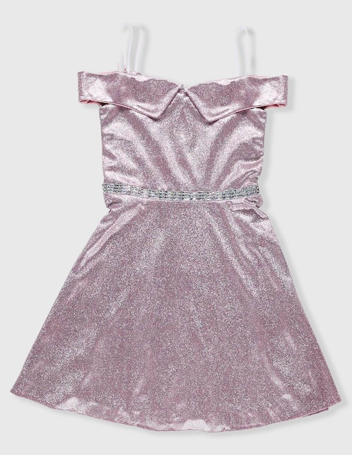Vestido Pink & Violet hombros descubiertos para niña