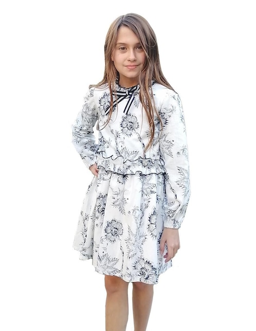 Vestido Carana Flor Marino manga amplia para niña