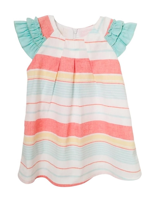 Vestido Carana Cambray A Rayas manga mariposa para niña