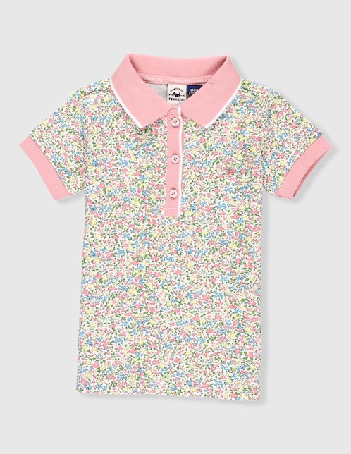 Playera tipo polo Ferrioni Almond de algodón para niña