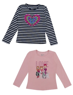 Set Playera Push Manga Larga Para Niña