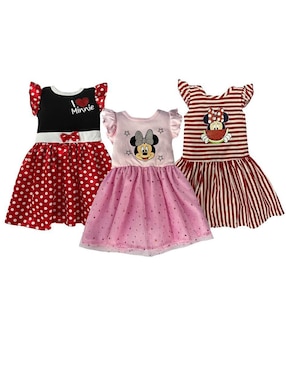 Vestido Disney Minnie Mouse Manga Volantes Para Niña