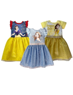 Vestido Disney Princesas Manga Volantes Para Niña