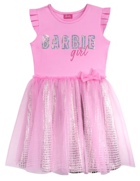 Vestido Barbie Manga Volantes Para Niña