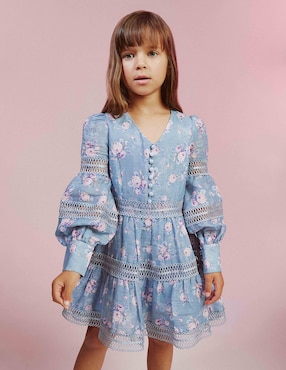 Vestido Bardot manga globo para niña