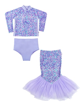 Traje De Baño Completo Mermaids 123 Purple Scales Sirena Para Niña