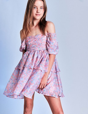 Vestido Bardot manga globo para niña