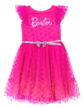 Vestido Barbie Manga Volantes Para Niña