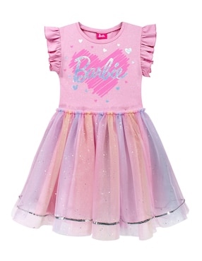 Vestido Barbie Manga Volantes Para Niña