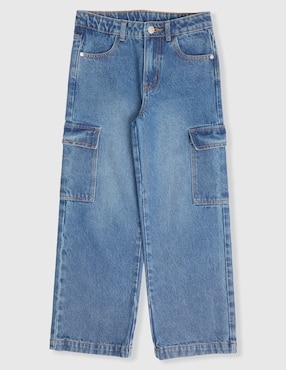 Jeans cargo amplio Piquenique deslavado para niña