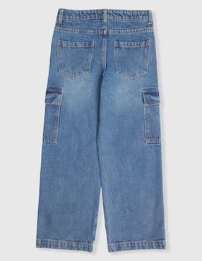 Jeans cargo amplio Piquenique deslavado para niña