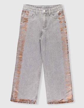 Jeans straight Piquenique lavado obscuro para niña