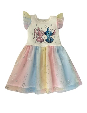 Vestido Disney Stitch y Ángel manga volantes para niña