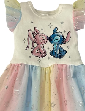 Vestido Disney Stitch y Ángel manga volantes para niña