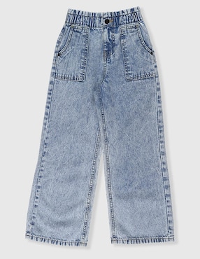Jeans amplio Piquenique lavado bitono para niña