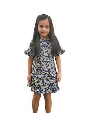 Vestido Carana Flor Beige manga regular para niña