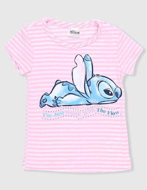Playera disney stitch manga corta para niña