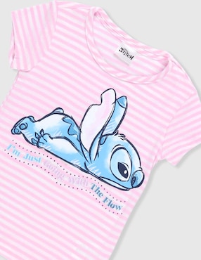 Playera disney stitch manga corta para niña