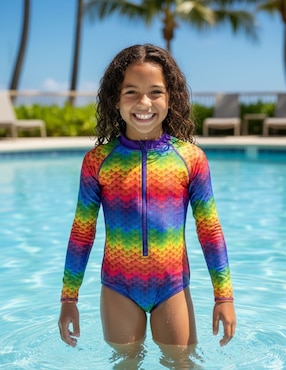 Traje de baño completo Mermaids 123 Funny Rainbow Sirena para niña