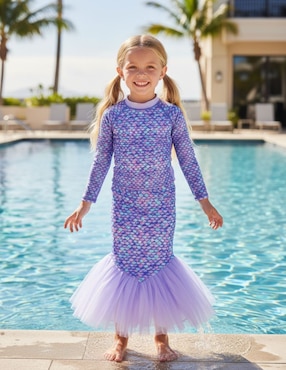 Traje de baño completo Mermaids 123 Purple Scales para niña