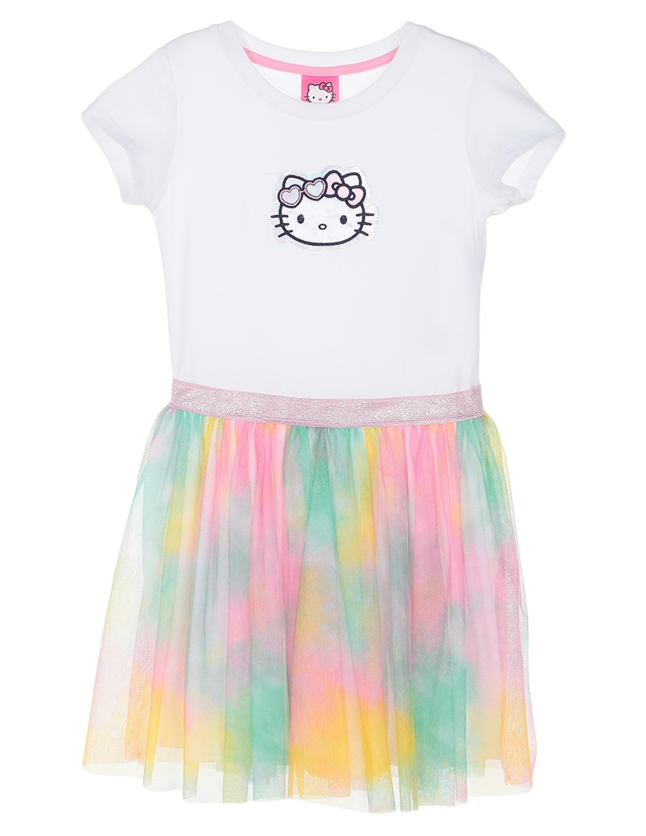 Vestido Hello Kitty manga corta con tul para niña