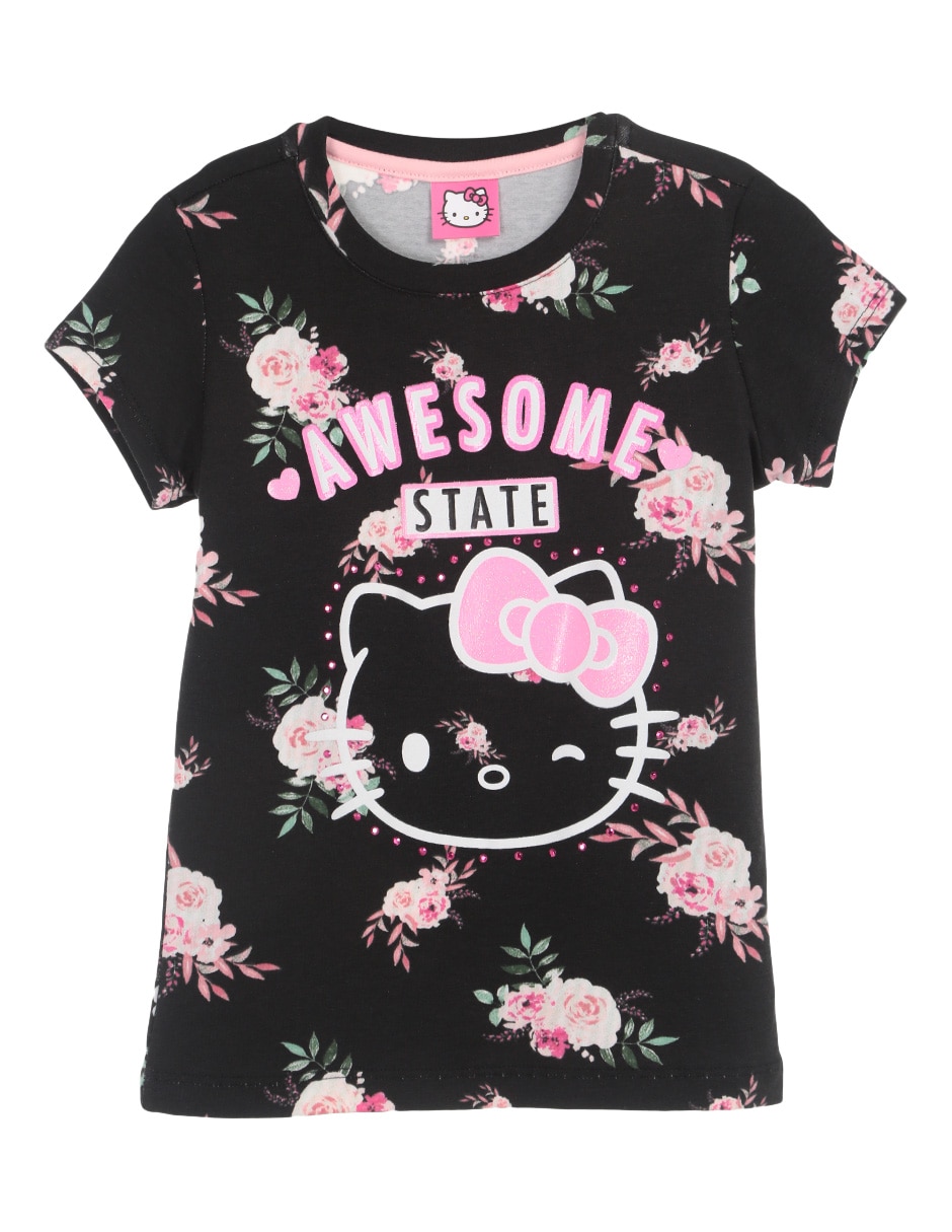 Playera Hello Kitty estampado floral manga regular para niña en Liverpool