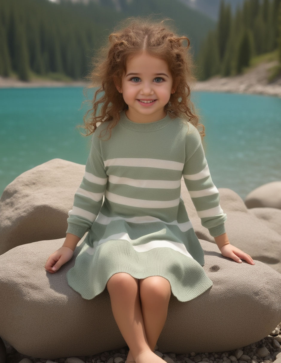 Vestido manga regular para niña 7