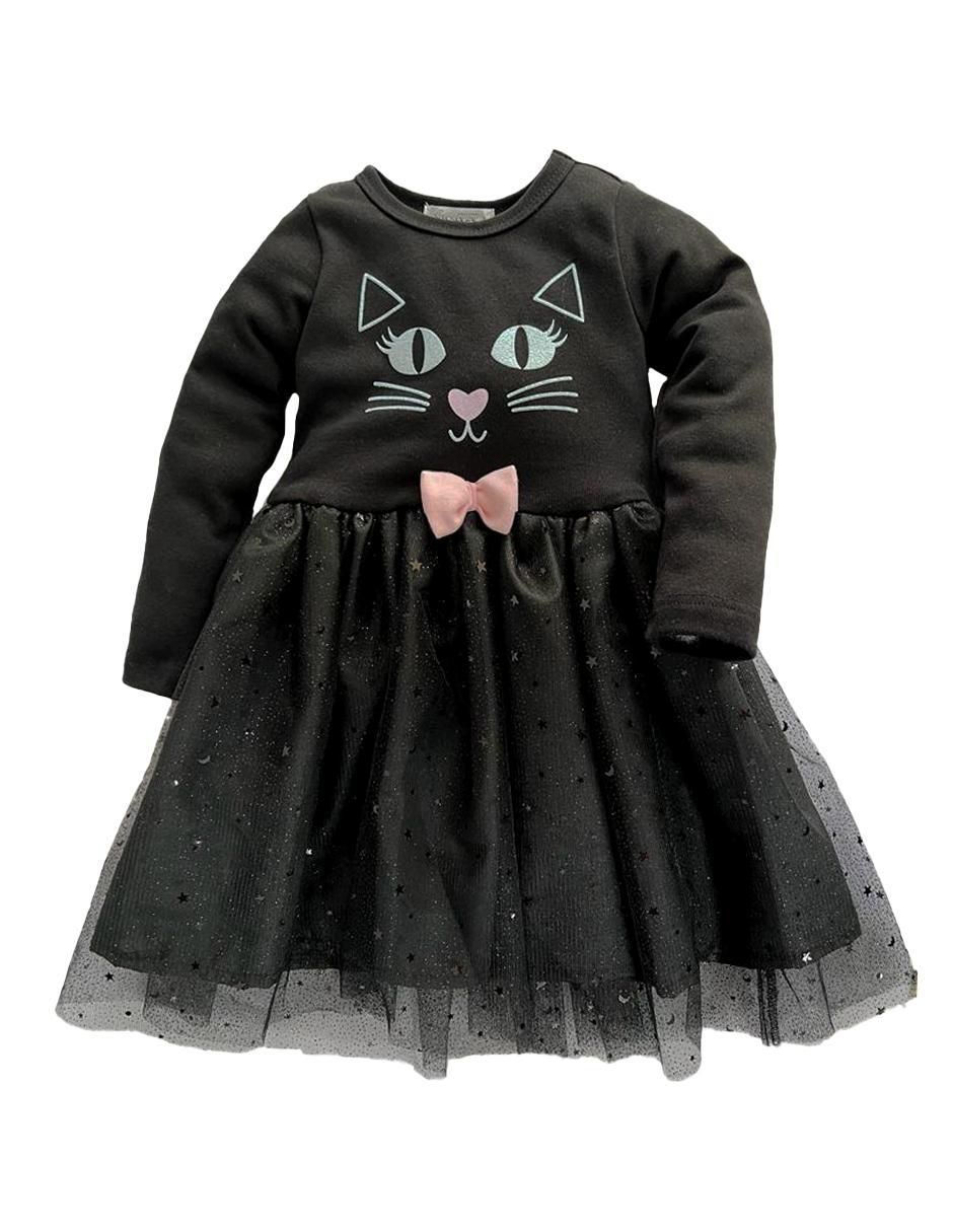 Vestido Gatita manga regular para niña