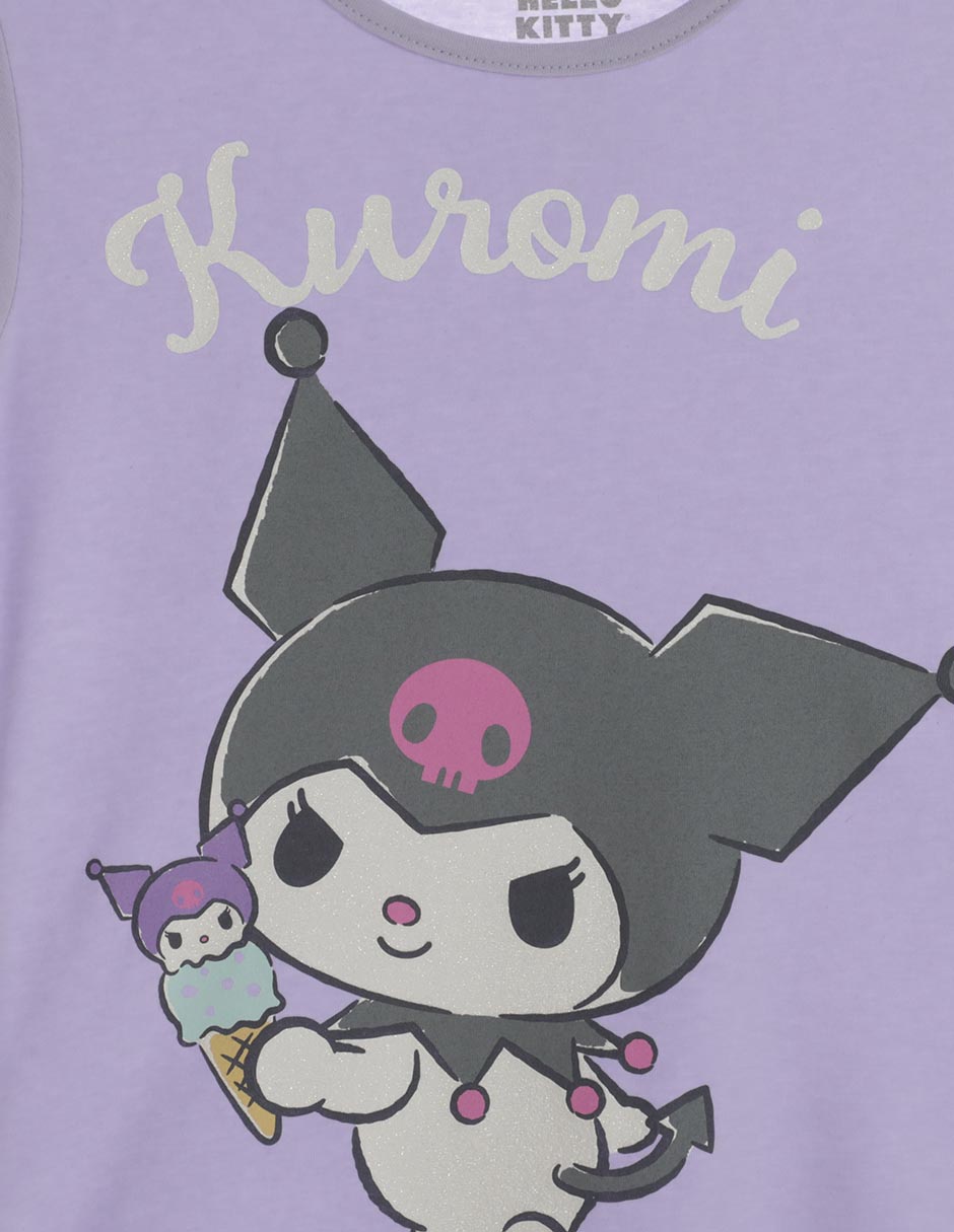 Playera Kuromi manga corta para niña 3