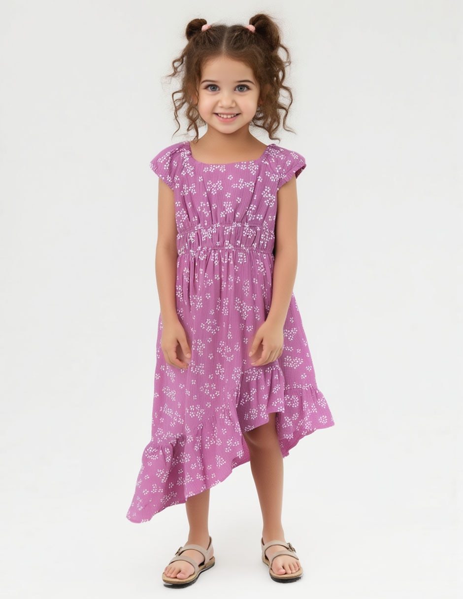 Vestido manga cap para niña