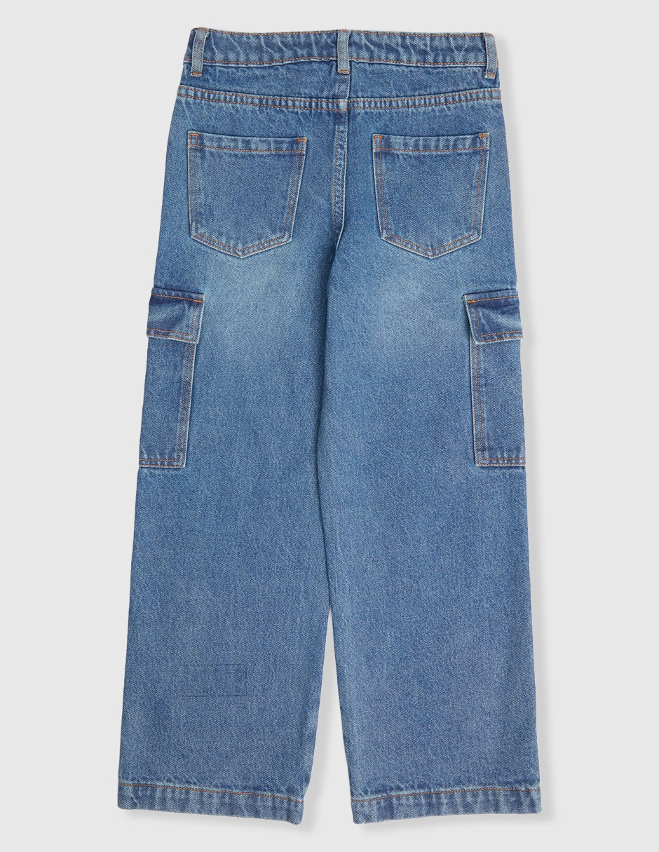 Jeans cargo amplio deslavado para niña 2