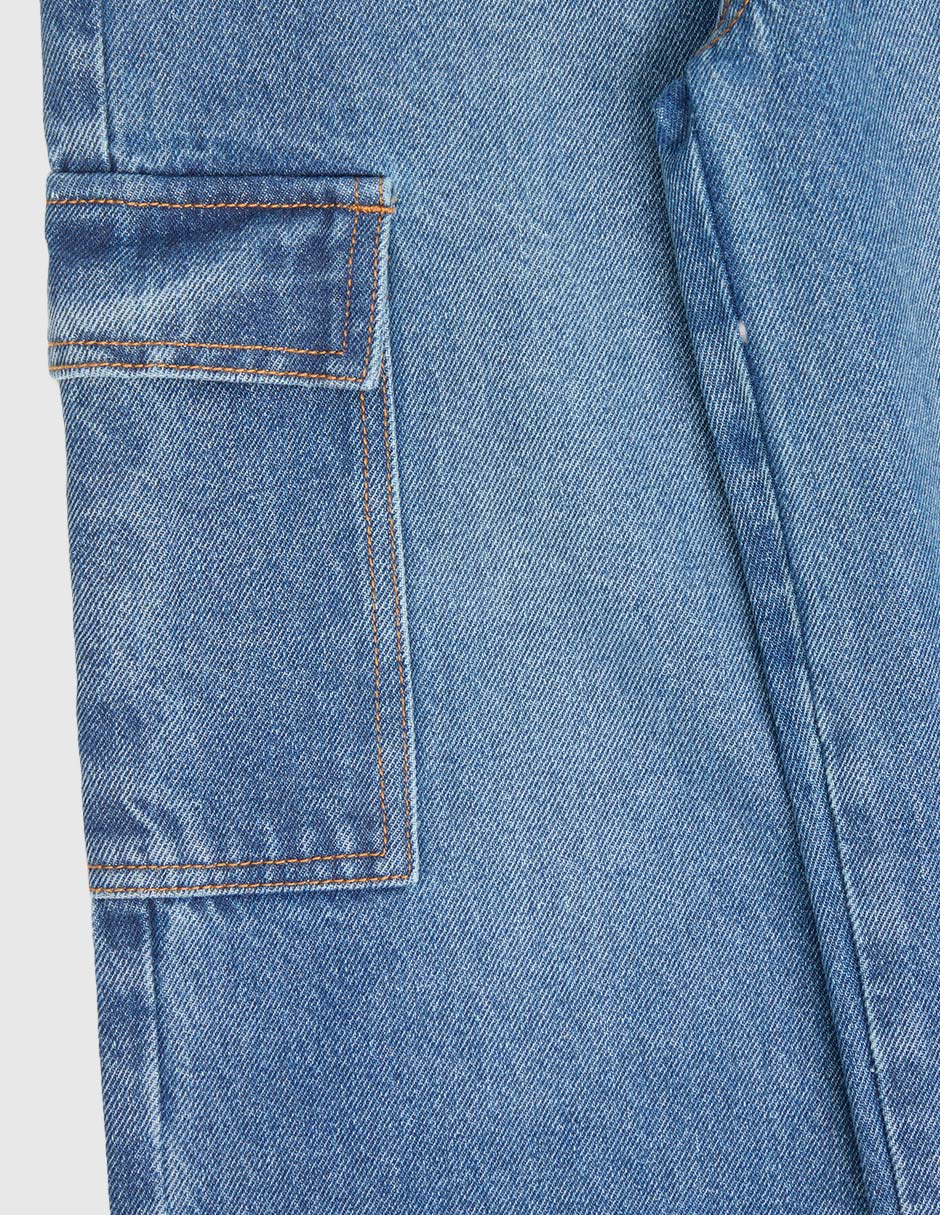 Jeans cargo amplio deslavado para niña 3