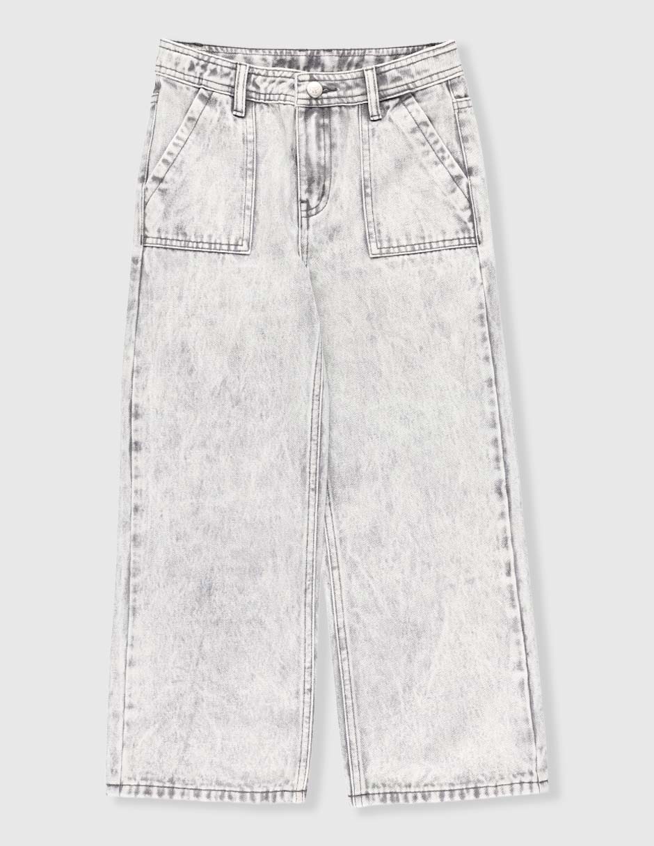 Jeans amplio lavado claro para niña Jeans amplio lavado claro para niña