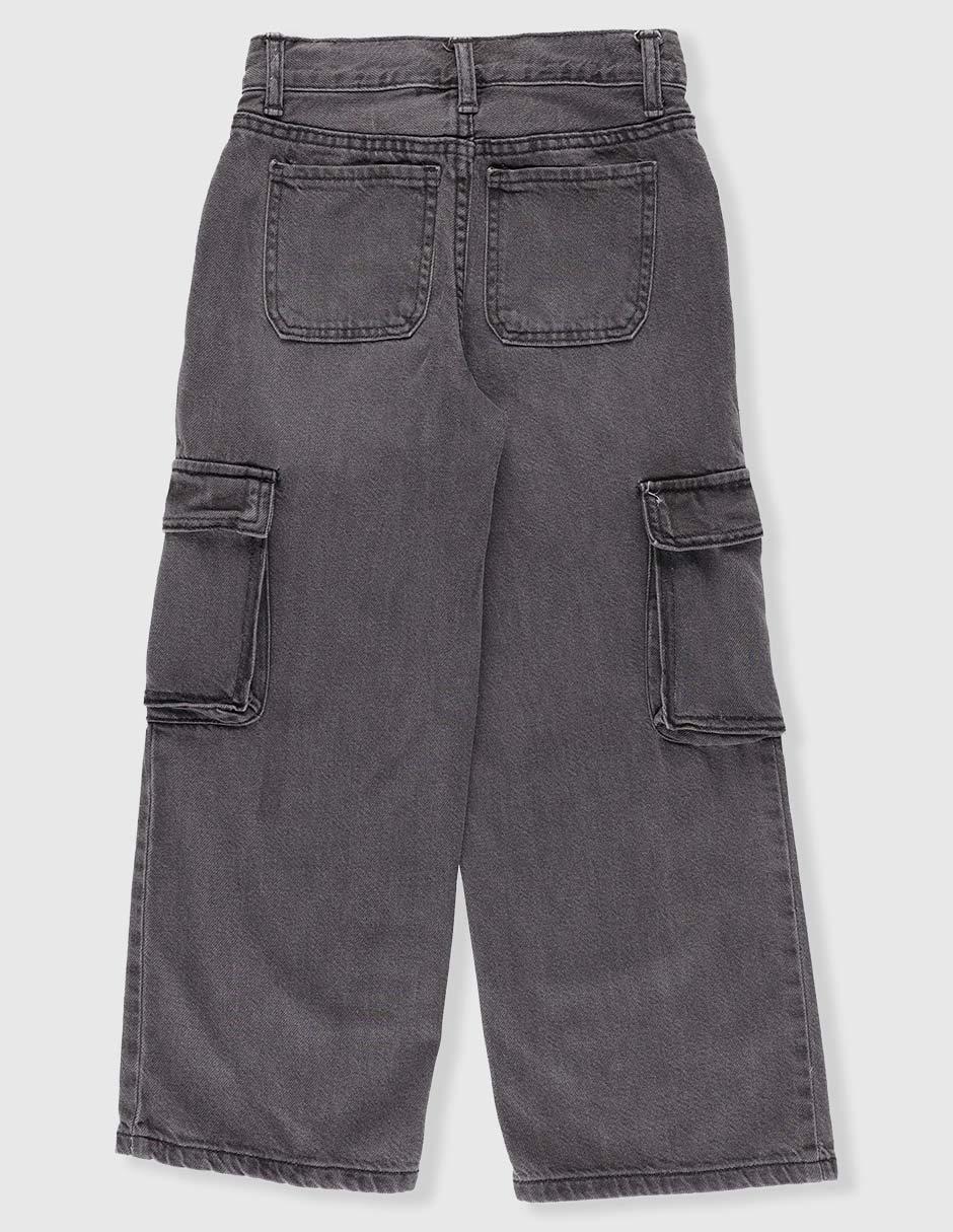 Jeans cargo amplio lavado obscuro para niña 2