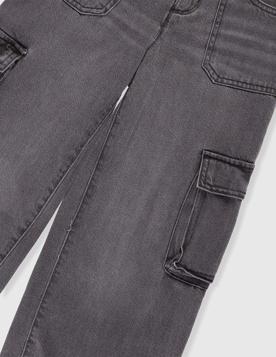 Jeans cargo amplio lavado obscuro para niña 4