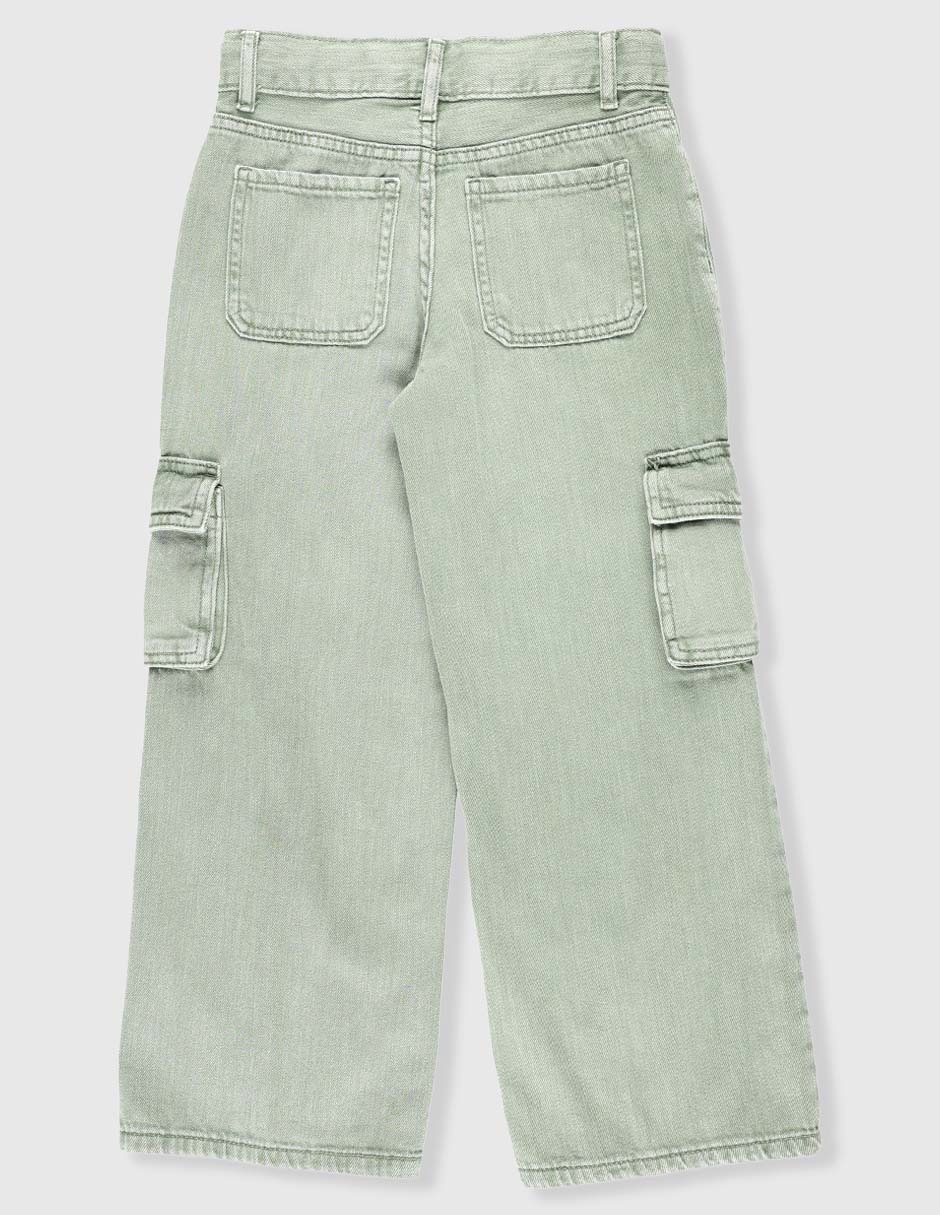 Jeans cargo amplio lavado claro para niña 2