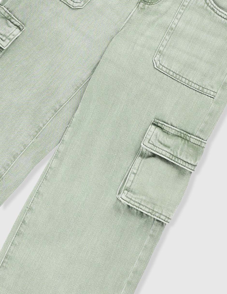 Jeans cargo amplio lavado claro para niña 4