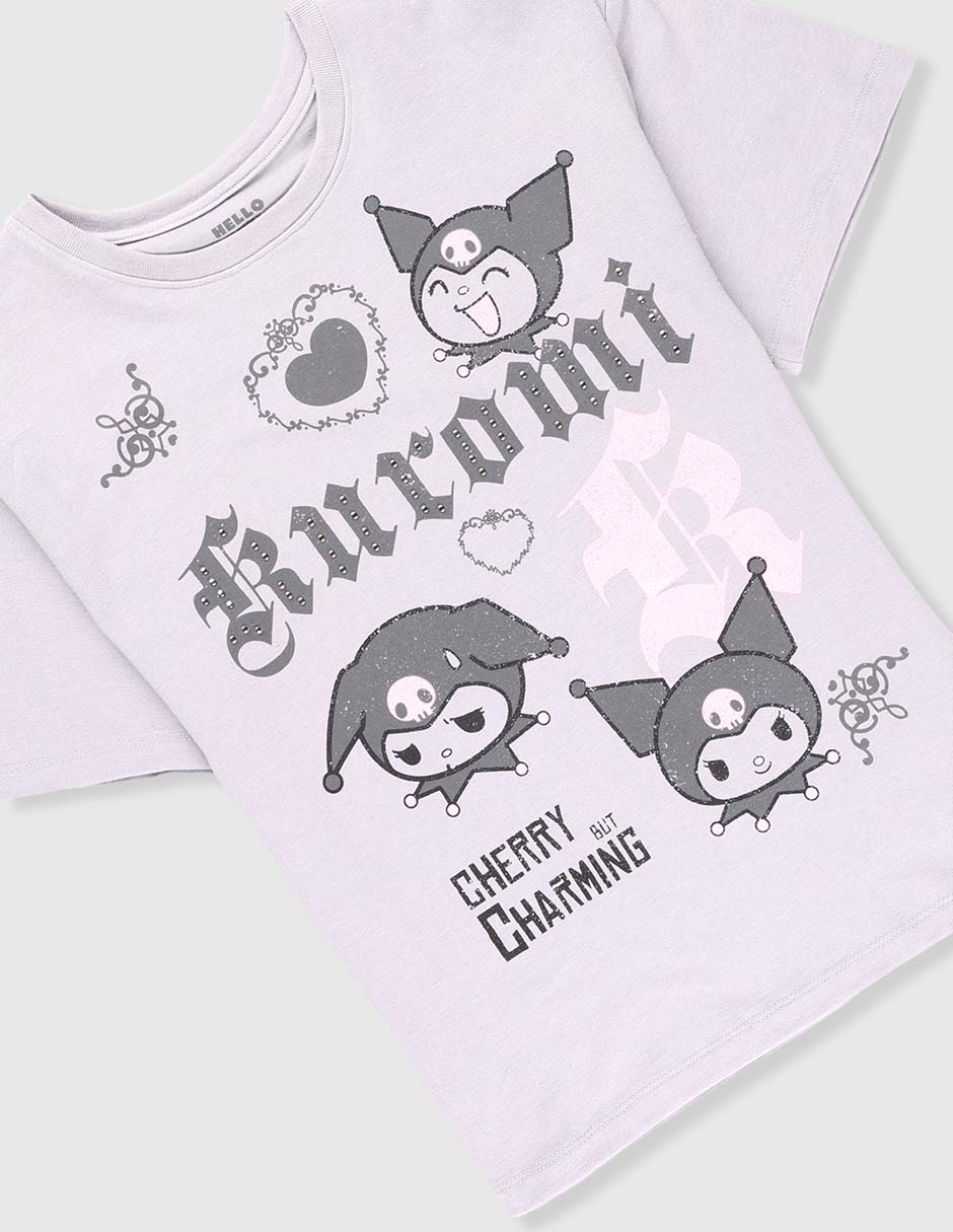 Playera Kuromi manga corta para niña 3
