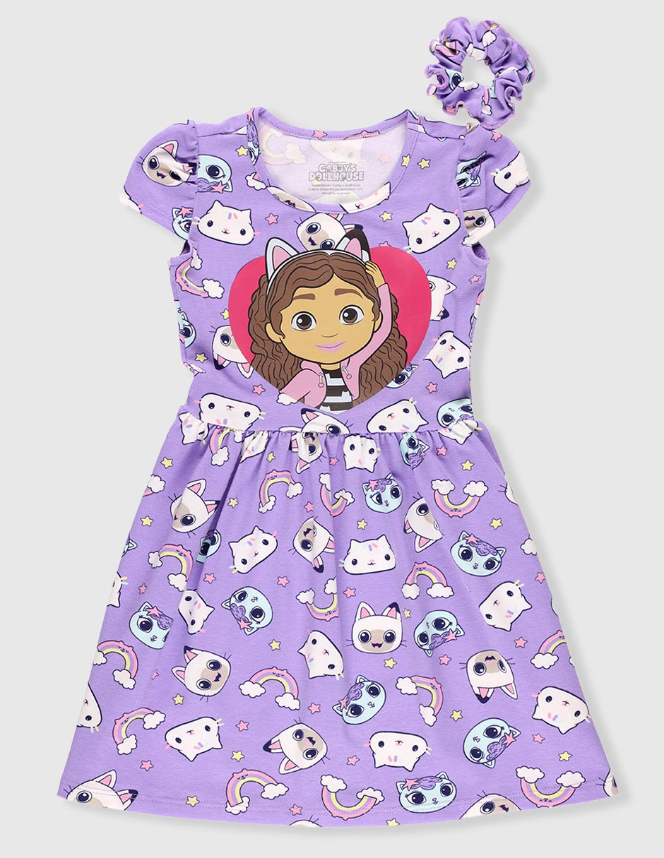 Vestido Gabby's Dollhouse manga cap para niña Vestido Gabby's Dollhouse manga cap para niña