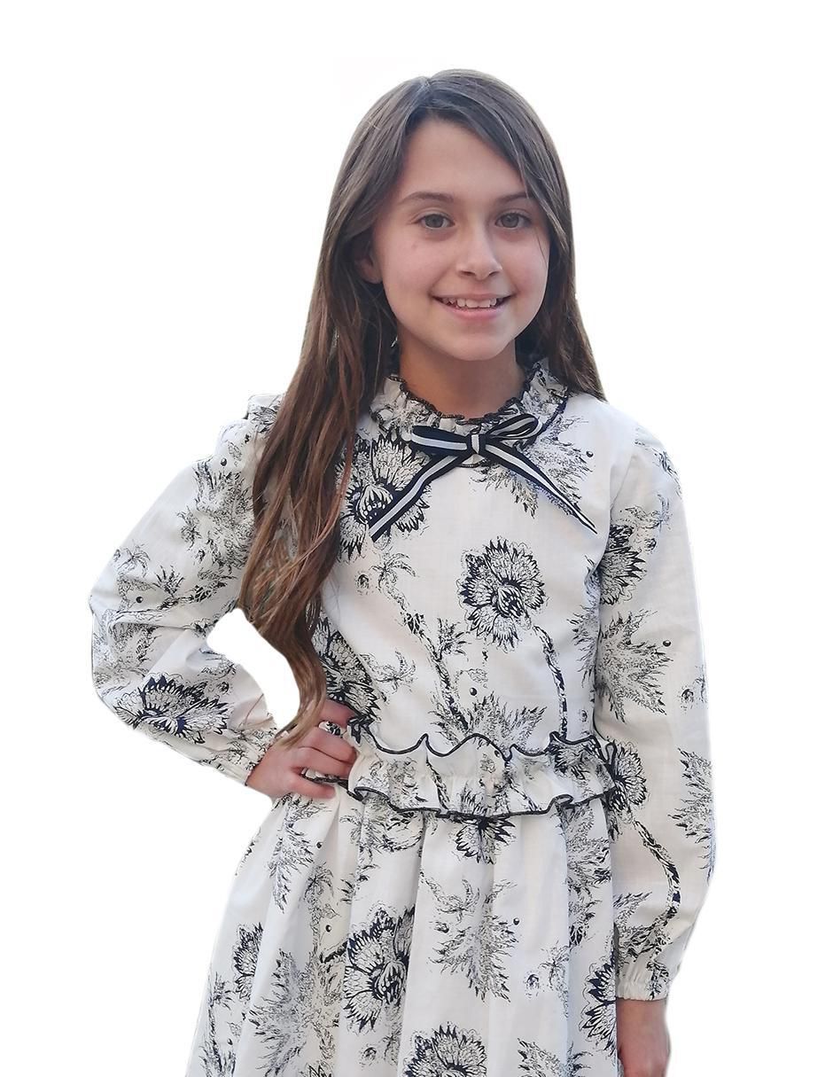 Vestido Flor Marino manga amplia para niña 3