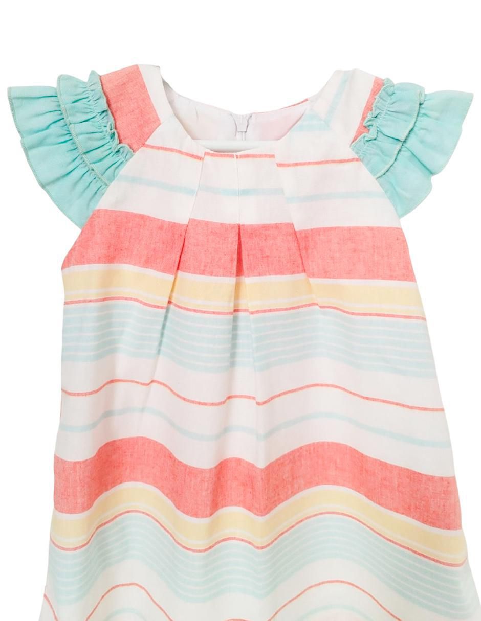 Vestido Cambray A Rayas manga mariposa para niña 3