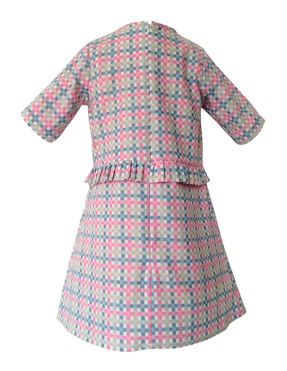 Vestido Cuadros Pastel manga regular para niña 2