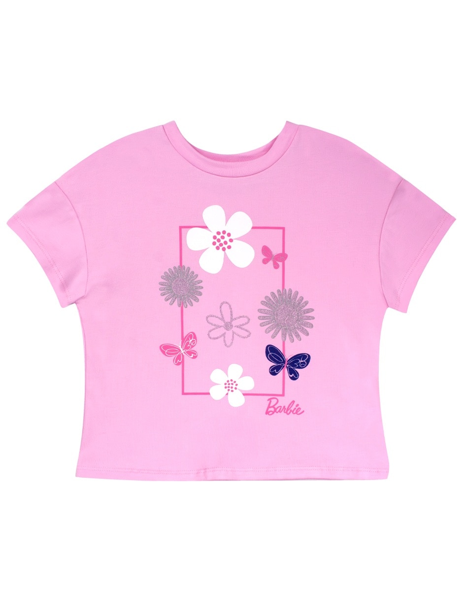 Playera Barbie manga corta para niña Playera Barbie manga corta para niña