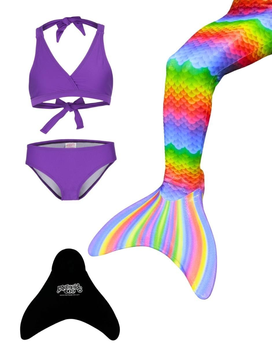 Traje de baño cola de sirena para nadar Funny Rainbow Scales para niña 3