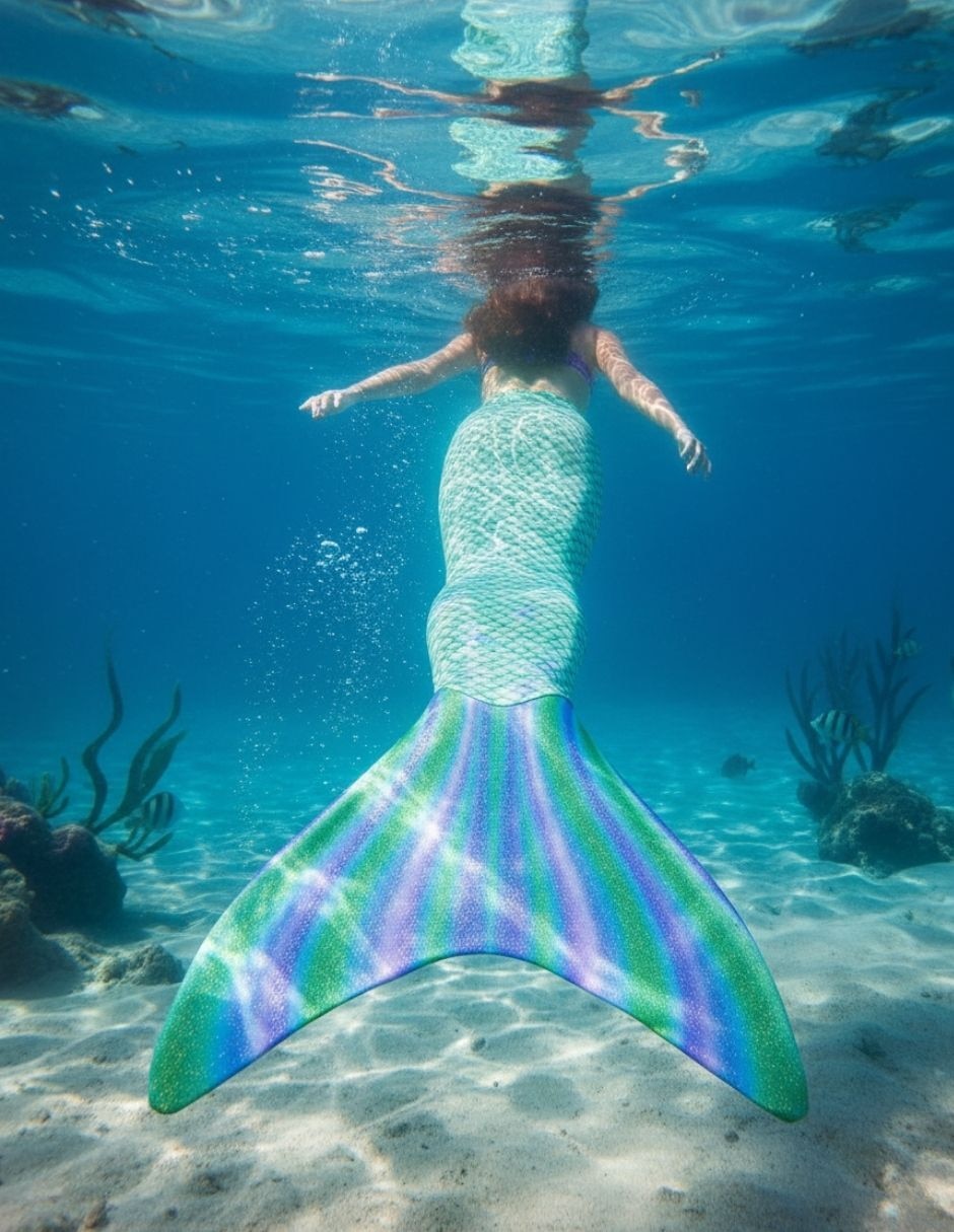 Traje de baño cola de Sirena para nadar Green Scales para niña 4