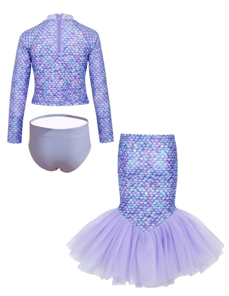 Traje de baño completo Purple Scales sirena para niña 3